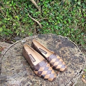 Vintage Ennesi Italy Brown/Gold Genuine Reptile Slip On Shoes